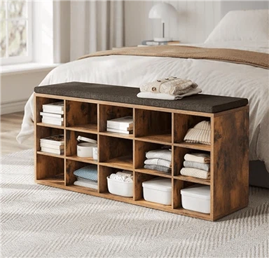 Дерев'яна шафа для зберігання взуття з подушкою для сидіння